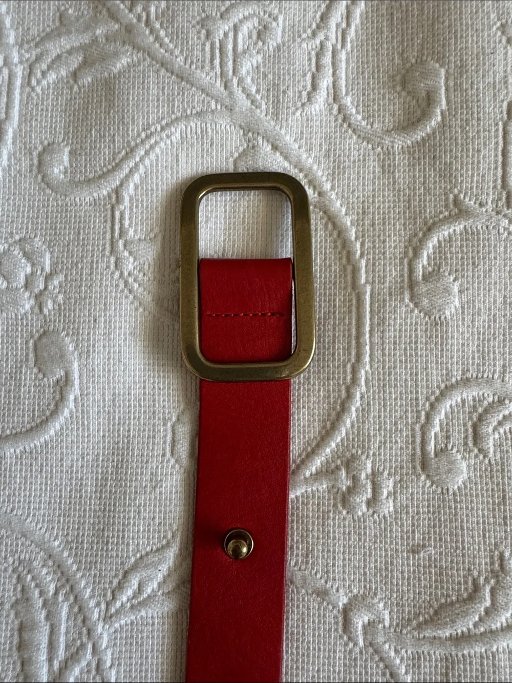 J. Crew Red Genuine Italian Leather Belt with Brass-Tone Rectangular Buckle - Picture 2 of 6